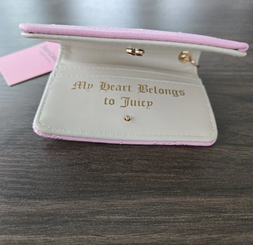 Juicy Couture Flamingo Wallet – Gold Heart Keychain & Logo Charm –
